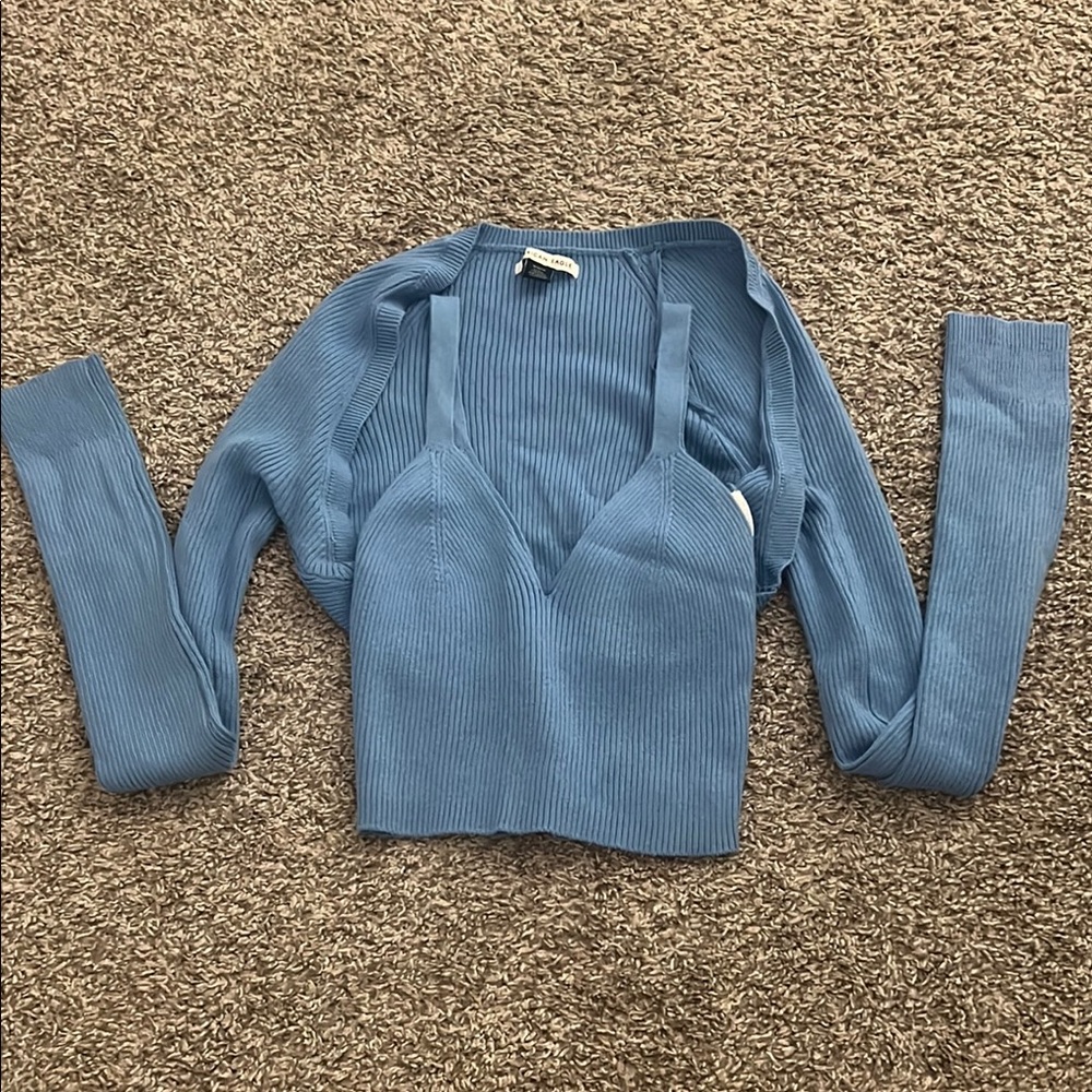 American Eagle Blue Ribbed Knit Sweater and Tank